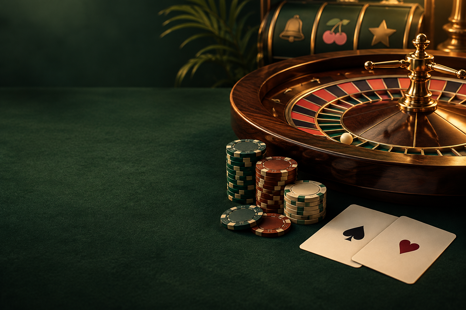 Meja roulette dengan kartu dan chip bernuansa biru tembaga